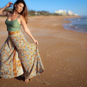Boho silk cream palazzo pants
